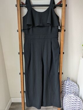 NWT Joie Womens Black Ruffle-Front Wide-Leg Jumpsuit - Size L